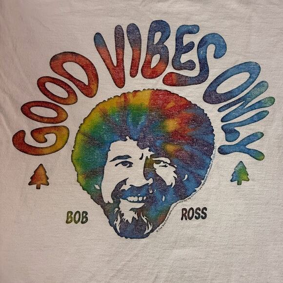 Bob Ross Good Vibes Only Tie Dye Graphic T-Shirt XL White Art Tee - Picture 3 of 8